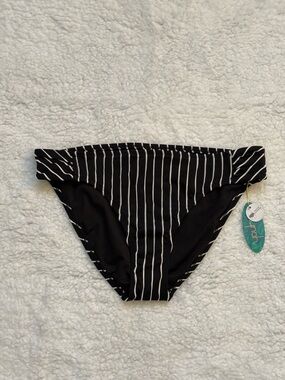 Mynah Black and White Vertical Stripe Bikini Swim Bottom Sz L NWT
